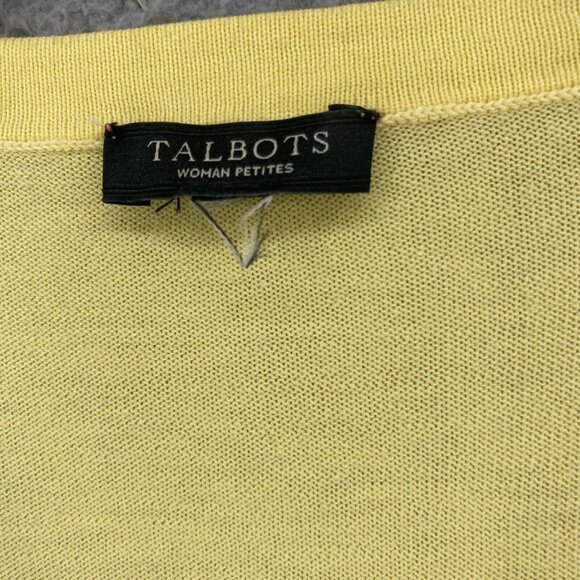 Talbots Sweater Women L Petite Yellow Button Up Cardigan 3/4 Sleeve Stretch Knit - Picture 5 of 9